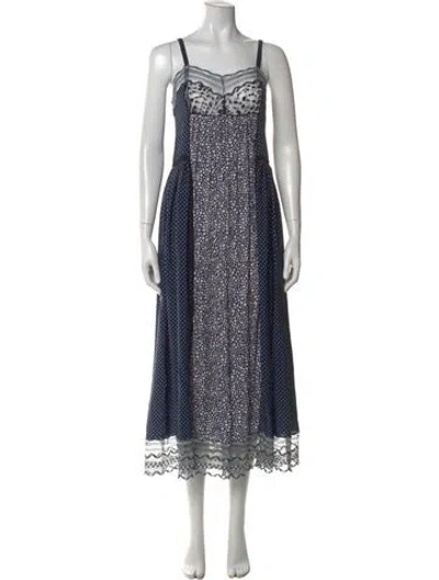 Pre-owned Chloé Polka Dot Print Long Dress In Blue