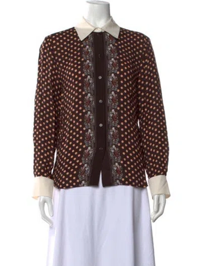 Pre-owned Chloé Polka Dot Print Long Sleeve Blouse In Brown