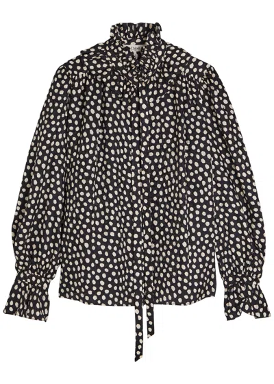 Chloé Tie-detailed Polka-dot Silk-jacquard Blouse In Black