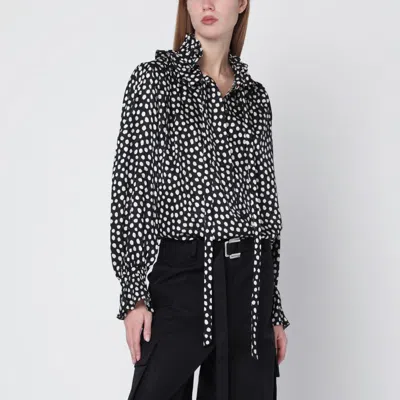 Chloé Turtle Neck Shirt Polka Dots Ruffled Collar In Black
