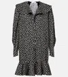 Chloé Dots-print Silk Jacquard Capelet Long-sleeve Mini Dress In Black