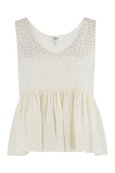 Chloé Polka Dot Top In Silk In White