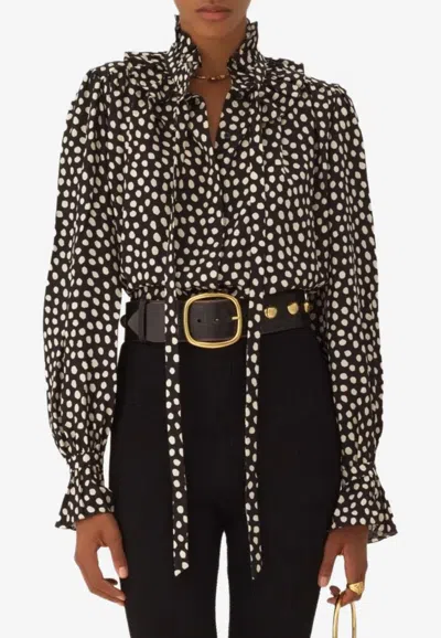 Chloé Polka Dots Ruffled Silk Blouse In Multi