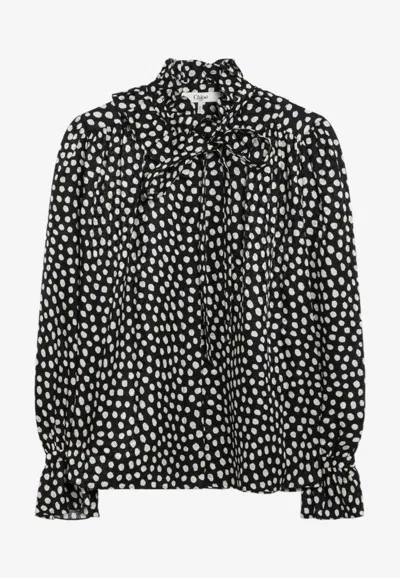Chloé Women Black Blouse With High Neck And All-over Polka Dot Motif In Silk Woman In Multi