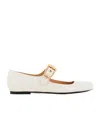 Chloé Square Toe Patent Ballet Flats With Gold-tone Buckle In White