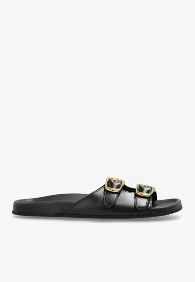 CHLOÉ POLLY BUCKLED LEATHER FLAT SLIDES