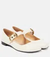 Chloé Square Toe Patent Ballet Flats With Gold-tone Buckle In White