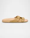 Chloé Polly Suede Sandals With Gold Metal Buckles In 20o Dune Brown