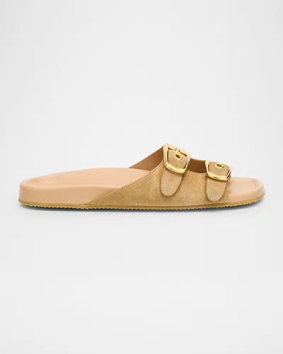 Chloé Polly Suede Dual-buckle Slide Sandals In Beige