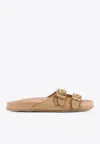 Chloé Polly Suede Sandals With Gold Metal Buckles In Beige