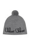 Chloé Pompom-detail Beanie In Gray