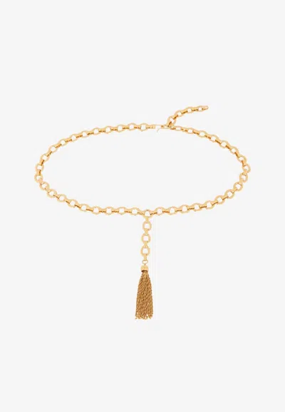 Chloé Pompoms Signature Brass Belt In Gold