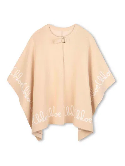 Chloé Kids' Poncho With Embroidery In Neutral