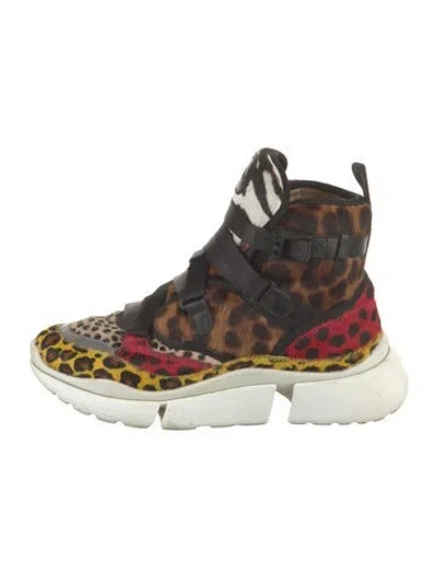 Pre-owned Chloé Ponyhair Animal Print Chunky Sneakers In Multi