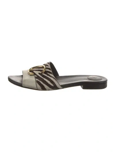 Pre-owned Chloé Ponyhair Animal Print Slides In Black