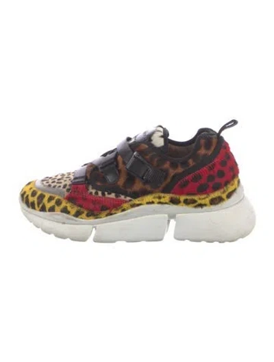 Pre-owned Chloé Ponyhair Animal Print Sneakers In Brown