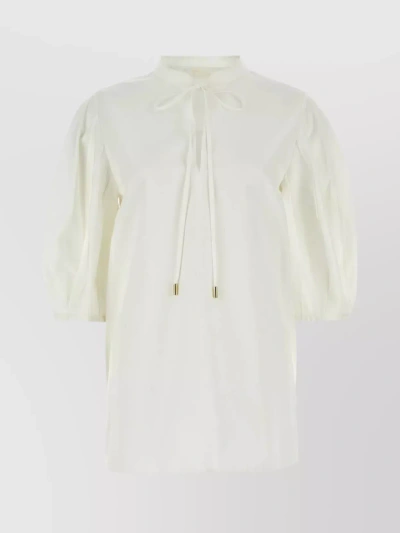 Chloé Organic Cotton Poplin Top With Tie Neckline In White