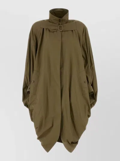 Chloé Poplin Overcoat Belt Detail High Collar In Green