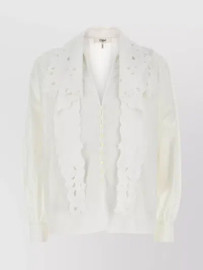 CHLOÉ POPLIN SHIRT WITH CUFFED AND SCALLOPED SLEEVES