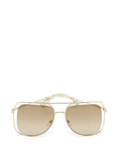 Pre-owned Chloé Poppy Square-frame Sunglasses In Gold