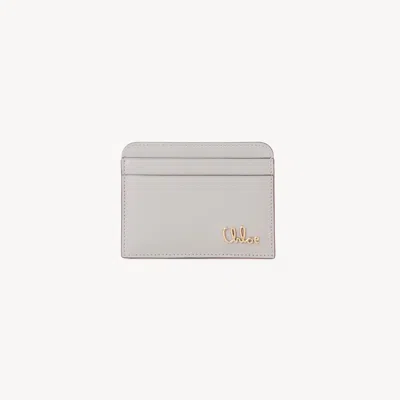 Chloé Iconic Card Holder In Grained Leather Grey Size Onesize 100% Bubalus Bubalis, Farmed, Coo Ital