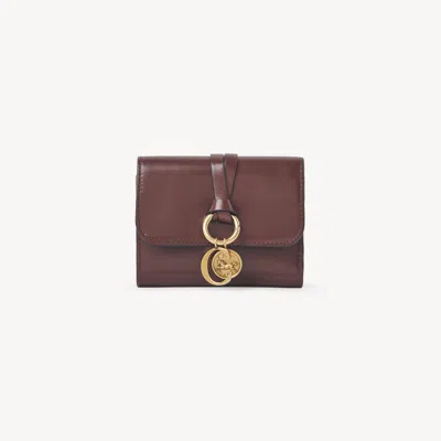 Chloé Small Alphabet Tri-fold In Shiny Leather Brown Size Onesize 100% Calf-skin Leather