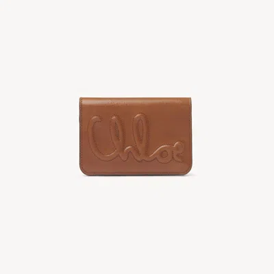 Chloé Portefeuille Compact C  En Cuir Brillant Femme Brun Taille Onesize 100% Cuir De Veau In Brown