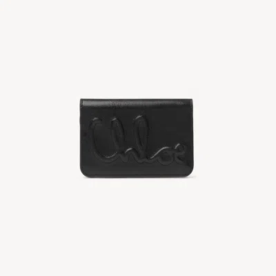 Chloé Portefeuille Compact C  En Cuir Brillant Femme Noir Taille Onesize 100% Cuir De Veau In Black