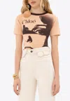 Chloé Multicolor Crewneck T-shirt With Maxi Graphic Print On The Front In Wool Blend Woman