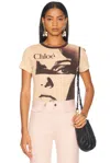 Chloé Multicolor Crewneck T-shirt With Maxi Graphic Print On The Front In Wool Blend Woman In Tender Orange