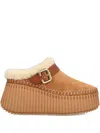 Chloé Nama Buckled Shearling-lined Suede Platform Mules In Brown