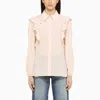 Chloé Crepe Button-down Blouse With Shoulder Ruffles In Orange