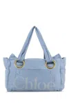 Chloé Medium Plage Washed Cotton Tote In Blue