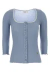 Chloé Fitted Cardigan With Plunging Neckline Knitwear Light Blue In Blue