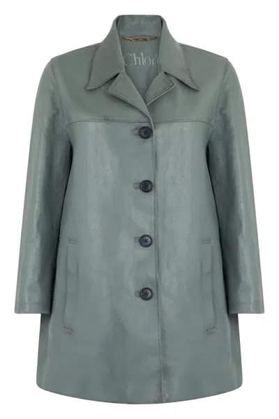 Chloé Powder Blue Leather Jacket In Animal Print