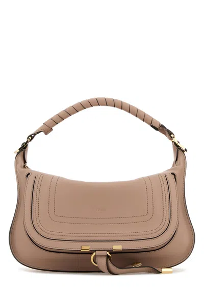 Chloé Powder Pink Leather Small Marcie Shoulder Bag In Brown
