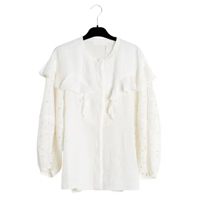 Pre-owned Chloé Pre Fall 2022 Top Fr42 Milk Linen Blouse Uk14 Us12 New With Tags Chloe In Gray