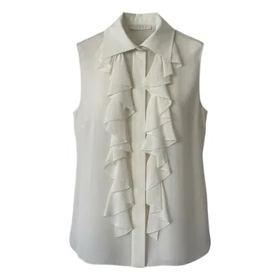 Pre-owned Chloé Pre-fall '15 Romantic Ruffle Silk Blouse In Milk Fr 36 Us 4 Sleeveless In Gray