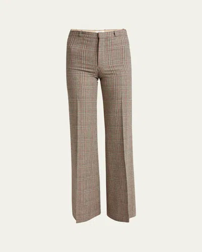 Chloé Prince Of Wales Wide Leg Wool Trousers In Multicolor