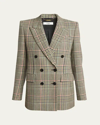 Chloé Prince Of Wales Wool Double-breasted Blazer In Multicolor