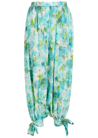 Chloé Chloe Printed Balloon-leg Silk Trousers In Blue
