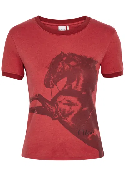 Chloé Chloe Printed Cotton T-shirt In Red