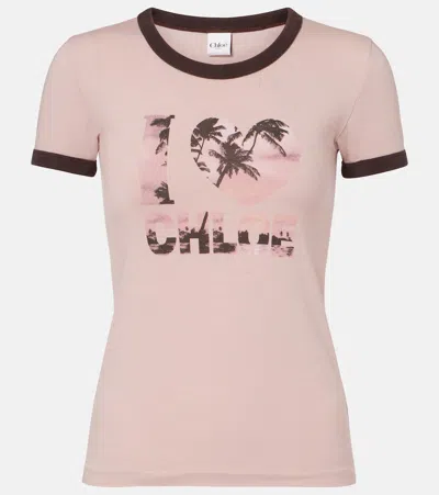 Chloé Printed Cotton T-shirt In Pink