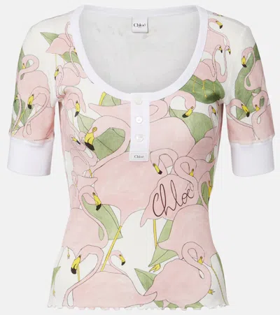 Chloé Printed Cotton-blend Henley Shirt In Multi