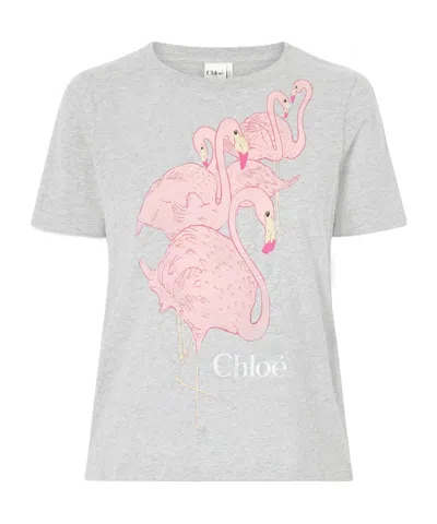 Chloé Printed Cotton-jersey T-shirt In Gray