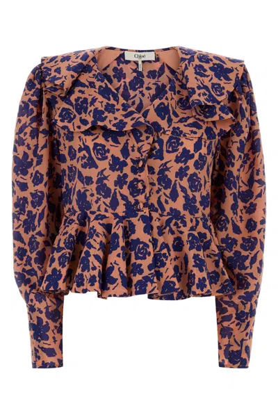 Chloé Printed Crepe Blouse In Orange