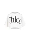 Chloé White Cropped T-shirt With Logo Lettering Print In Cotton Woman