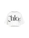 Chloé White Cropped T-shirt With Logo Lettering Print In Cotton Woman