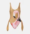 Chloé Flamingo Print Cutout One-piece Swimsuit In Multicoloured