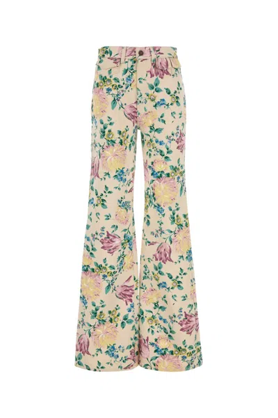 Chloé Women Flare Denim Jeans With All-over Flowers Print In Multi